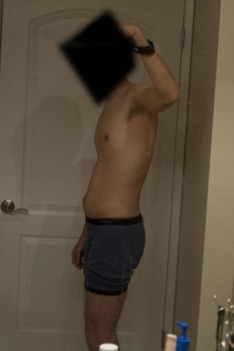 A before and after photo of a 6'2" male showing a snapshot of 160 pounds at a height of 6'2