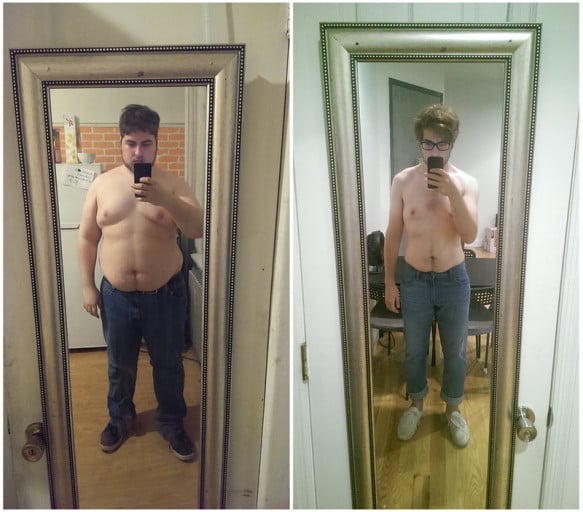A progress pic of a 5'11" man showing a weight loss from 285 pounds to 175 pounds. A net loss of 110 pounds.