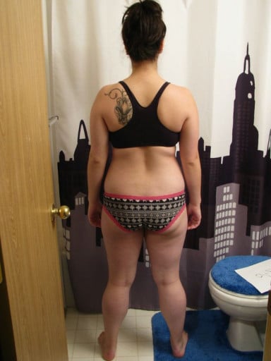 A before and after photo of a 5'6" female showing a snapshot of 155 pounds at a height of 5'6