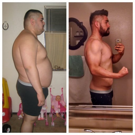 A progress pic of a 6'0" man showing a fat loss from 327 pounds to 226 pounds. A respectable loss of 101 pounds.