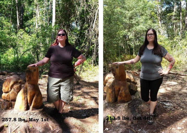5 foot Female Before and After 54 lbs Weight Loss 267 lbs to 213 lbs