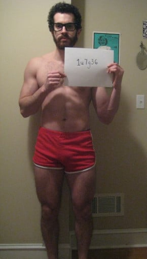 A before and after photo of a 6'0" male showing a snapshot of 189 pounds at a height of 6'0