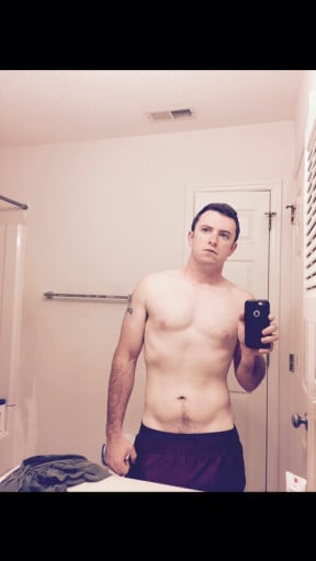 A picture of a 5'8" male showing a weight reduction from 230 pounds to 160 pounds. A respectable loss of 70 pounds.