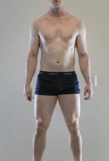 A before and after photo of a 6'0" male showing a snapshot of 196 pounds at a height of 6'0