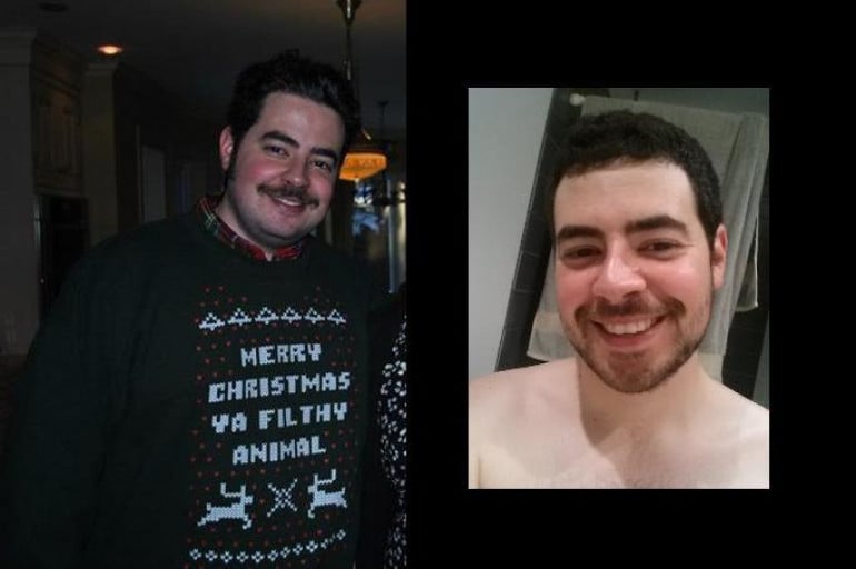 A before and after photo of a 5'9" male showing a weight reduction from 210 pounds to 170 pounds. A respectable loss of 40 pounds.