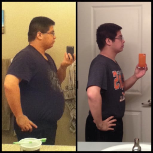 A picture of a 5'7" male showing a weight reduction from 256 pounds to 194 pounds. A total loss of 62 pounds.