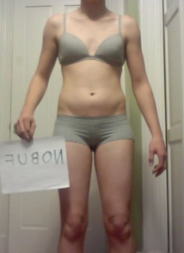 A before and after photo of a 5'9" female showing a snapshot of 147 pounds at a height of 5'9