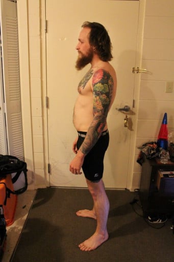 A photo of a 5'7" man showing a snapshot of 172 pounds at a height of 5'7