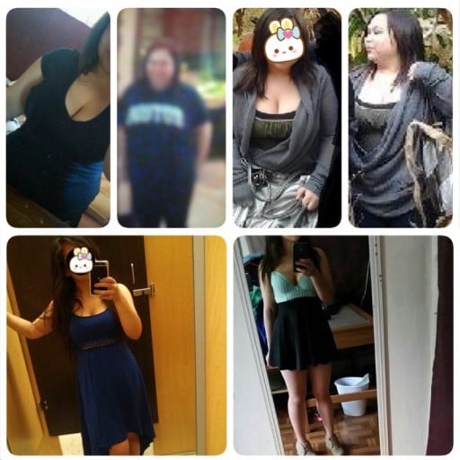 4 feet 9 Female 68 lbs Fat Loss Before and After 180 lbs to 112 lbs