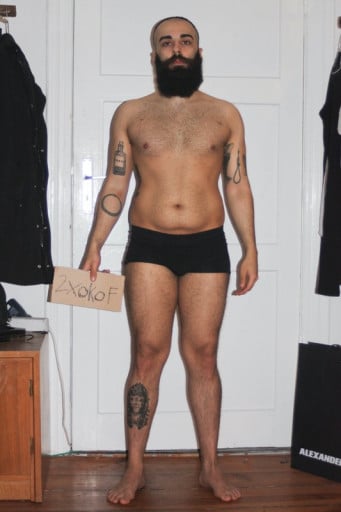 A photo of a 5'9" man showing a snapshot of 166 pounds at a height of 5'9