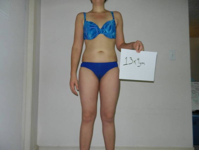 A before and after photo of a 5'7" female showing a weight cut from 158 pounds to 148 pounds. A respectable loss of 10 pounds.
