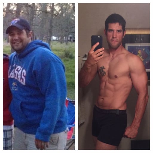 A progress pic of a 6'1" man showing a fat loss from 275 pounds to 200 pounds. A respectable loss of 75 pounds.