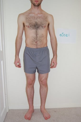 A before and after photo of a 5'11" male showing a snapshot of 171 pounds at a height of 5'11