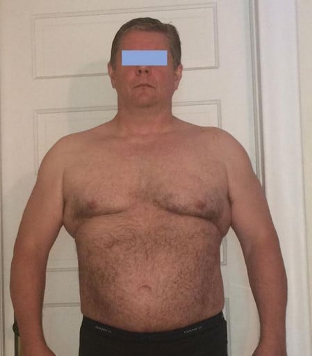 A photo of a 6'1" man showing a weight reduction from 283 pounds to 255 pounds. A net loss of 28 pounds.