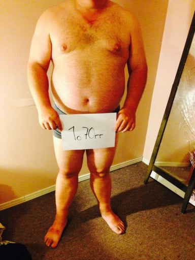 A picture of a 5'8" male showing a weight cut from 263 pounds to 246 pounds. A net loss of 17 pounds.