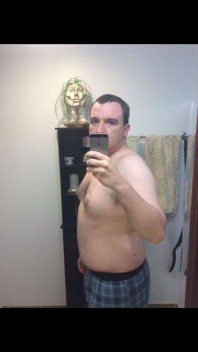 A picture of a 5'10" male showing a fat loss from 228 pounds to 184 pounds. A respectable loss of 44 pounds.