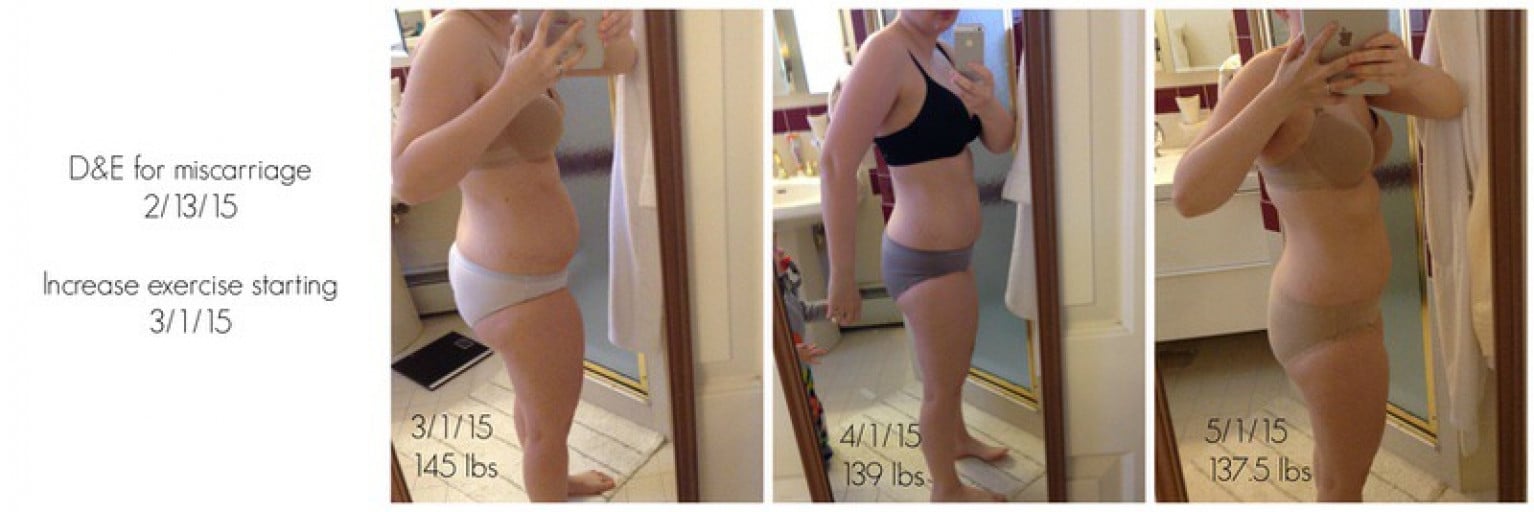 A photo of a 5'2" woman showing a weight cut from 149 pounds to 138 pounds. A respectable loss of 11 pounds.