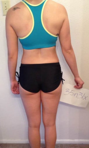 A before and after photo of a 5'6" female showing a snapshot of 127 pounds at a height of 5'6