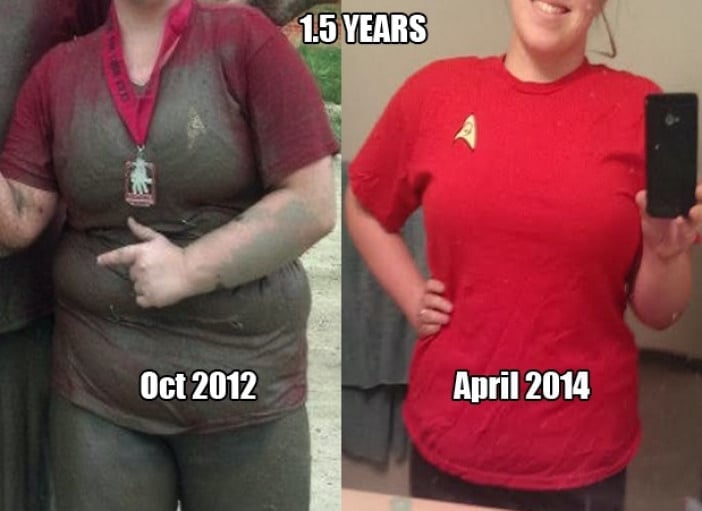 A picture of a 5'4" female showing a weight loss from 250 pounds to 205 pounds. A net loss of 45 pounds.