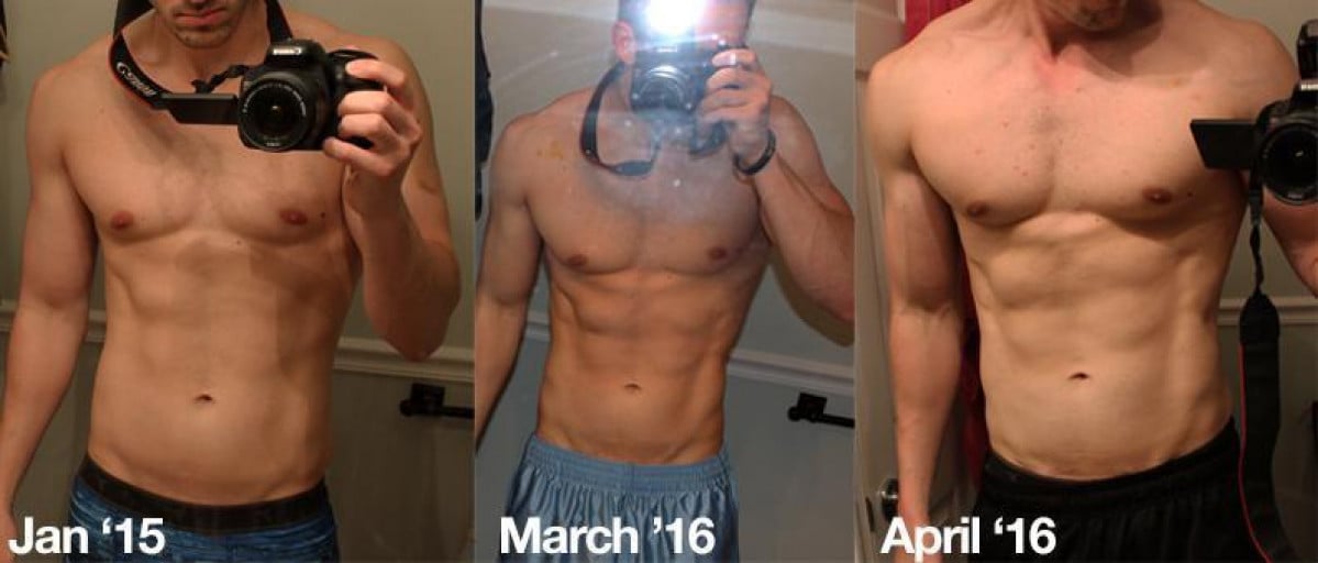 A progress pic of a 6'4" man showing a fat loss from 195 pounds to 185 pounds. A respectable loss of 10 pounds.