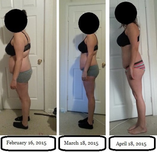 A picture of a 5'6" female showing a weight reduction from 170 pounds to 149 pounds. A respectable loss of 21 pounds.