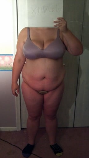 A before and after photo of a 5'5" female showing a snapshot of 236 pounds at a height of 5'5