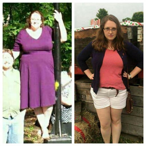 A picture of a 5'6" female showing a weight loss from 245 pounds to 191 pounds. A respectable loss of 54 pounds.
