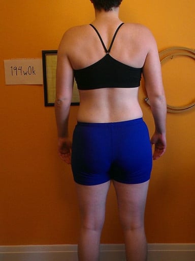 A photo of a 5'8" woman showing a snapshot of 166 pounds at a height of 5'8