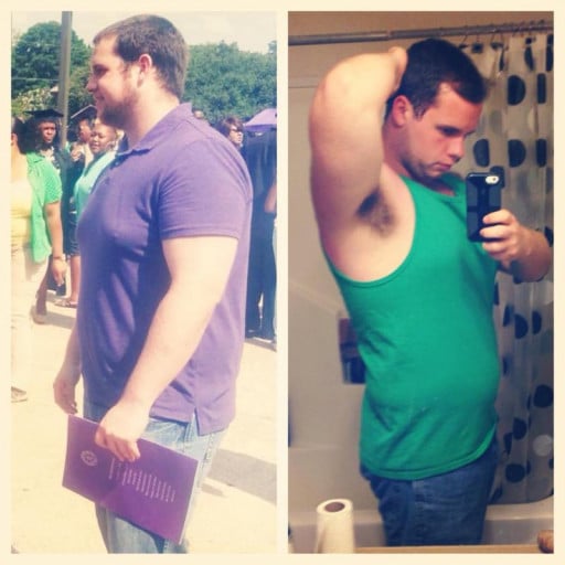 A picture of a 5'7" male showing a weight loss from 262 pounds to 220 pounds. A respectable loss of 42 pounds.