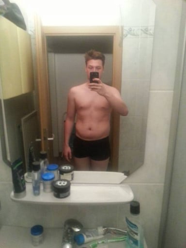 A progress pic of a 5'9" man showing a weight cut from 170 pounds to 154 pounds. A net loss of 16 pounds.
