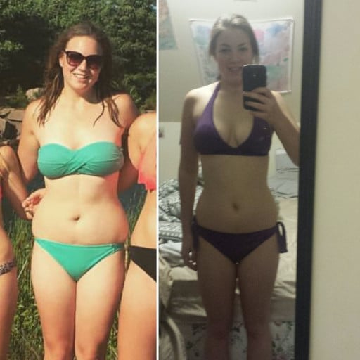 A before and after photo of a 5'9" female showing a weight reduction from 166 pounds to 156 pounds. A total loss of 10 pounds.