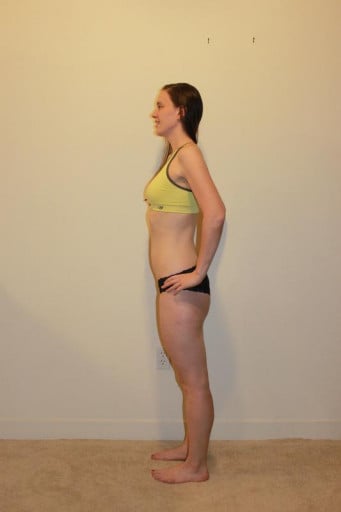 A photo of a 5'6" woman showing a snapshot of 123 pounds at a height of 5'6