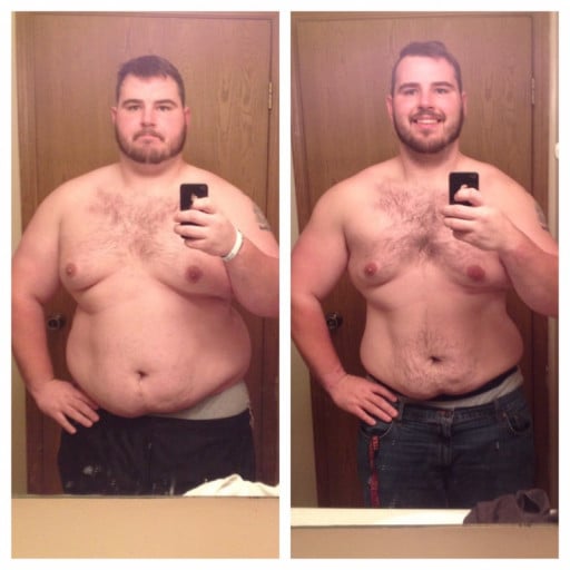 A photo of a 5'10" man showing a weight cut from 352 pounds to 270 pounds. A net loss of 82 pounds.