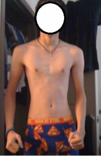 A photo of a 5'10" man showing a weight bulk from 130 pounds to 150 pounds. A net gain of 20 pounds.