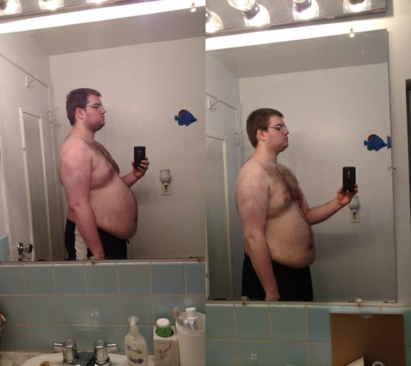 A photo of a 6'1" man showing a weight loss from 310 pounds to 265 pounds. A total loss of 45 pounds.