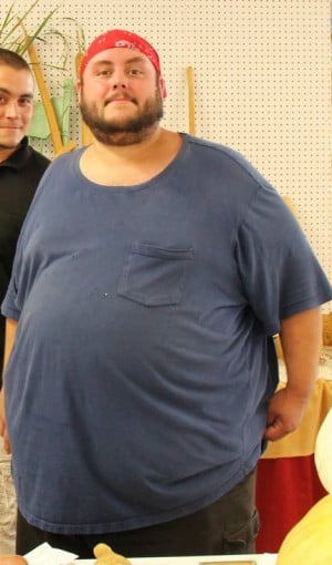 A progress pic of a 6'1" man showing a fat loss from 500 pounds to 337 pounds. A respectable loss of 163 pounds.