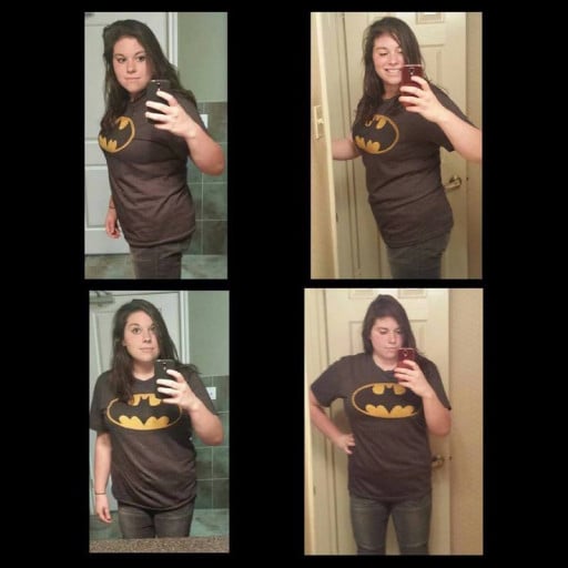 A before and after photo of a 5'8" female showing a fat loss from 237 pounds to 189 pounds. A total loss of 48 pounds.