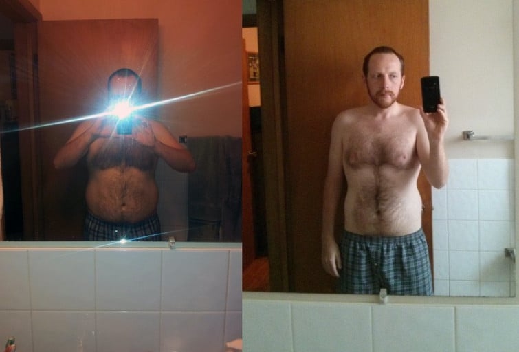 A picture of a 5'7" male showing a weight loss from 220 pounds to 170 pounds. A total loss of 50 pounds.