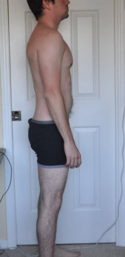 A before and after photo of a 5'9" male showing a snapshot of 168 pounds at a height of 5'9