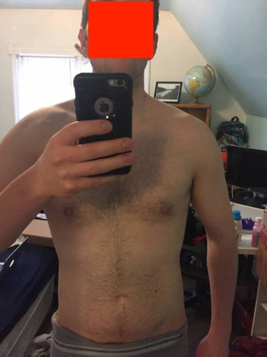 A before and after photo of a 5'10" male showing a snapshot of 168 pounds at a height of 5'10