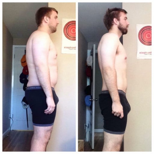 A photo of a 6'0" man showing a weight loss from 247 pounds to 191 pounds. A net loss of 56 pounds.
