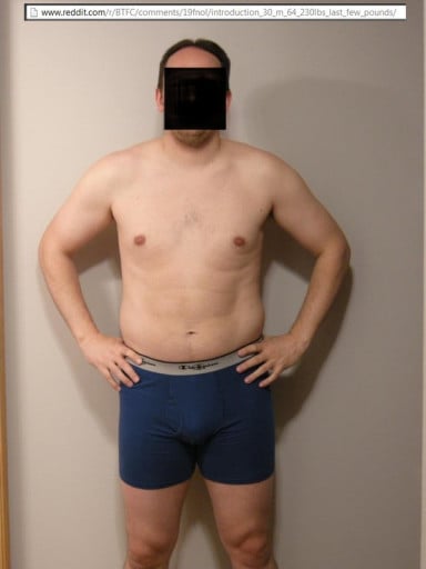 A picture of a 6'4" male showing a snapshot of 230 pounds at a height of 6'4