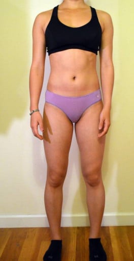 A before and after photo of a 5'4" female showing a snapshot of 115 pounds at a height of 5'4