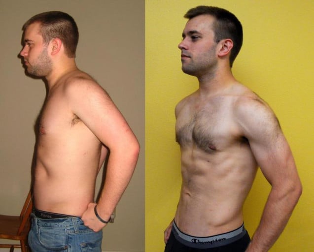 A photo of a 5'10" man showing a weight reduction from 198 pounds to 167 pounds. A respectable loss of 31 pounds.