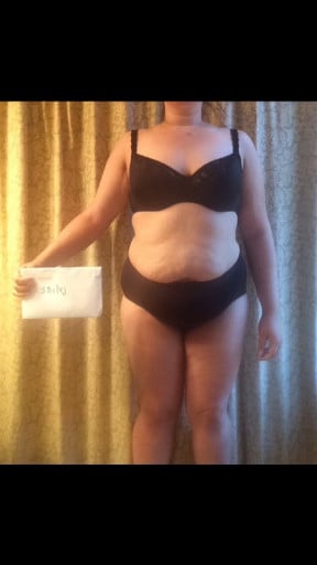 A photo of a 5'8" woman showing a snapshot of 228 pounds at a height of 5'8