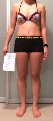 A before and after photo of a 5'4" female showing a snapshot of 130 pounds at a height of 5'4