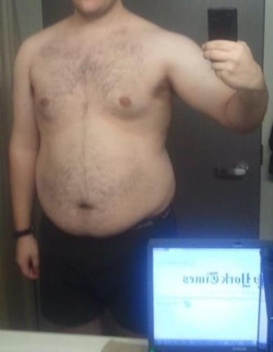 A before and after photo of a 6'2" male showing a snapshot of 267 pounds at a height of 6'2