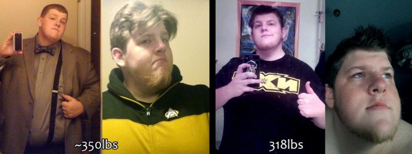 Progress Pics of 32 lbs Fat Loss 5 feet 8 Male 350 lbs to 318 lbs