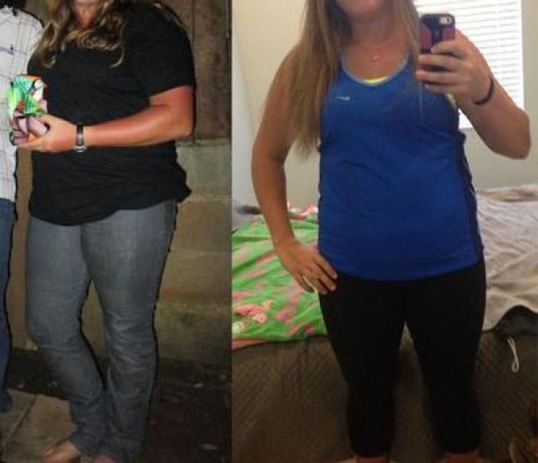 A progress pic of a 5'4" woman showing a weight reduction from 190 pounds to 164 pounds. A total loss of 26 pounds.