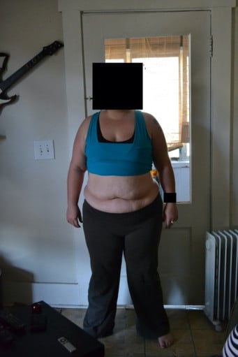 A picture of a 5'8" female showing a snapshot of 265 pounds at a height of 5'8